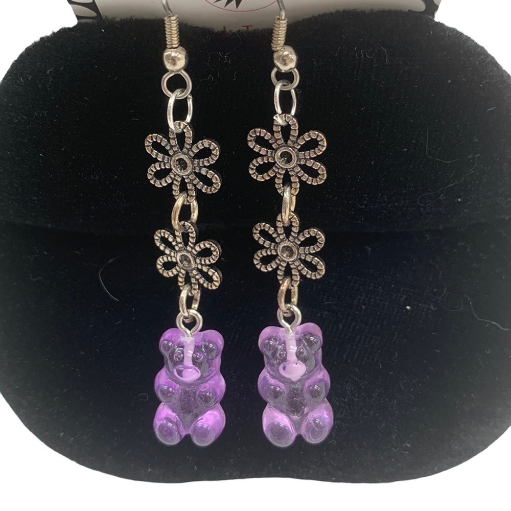 Purple Gummy Bear & Flower Earrings